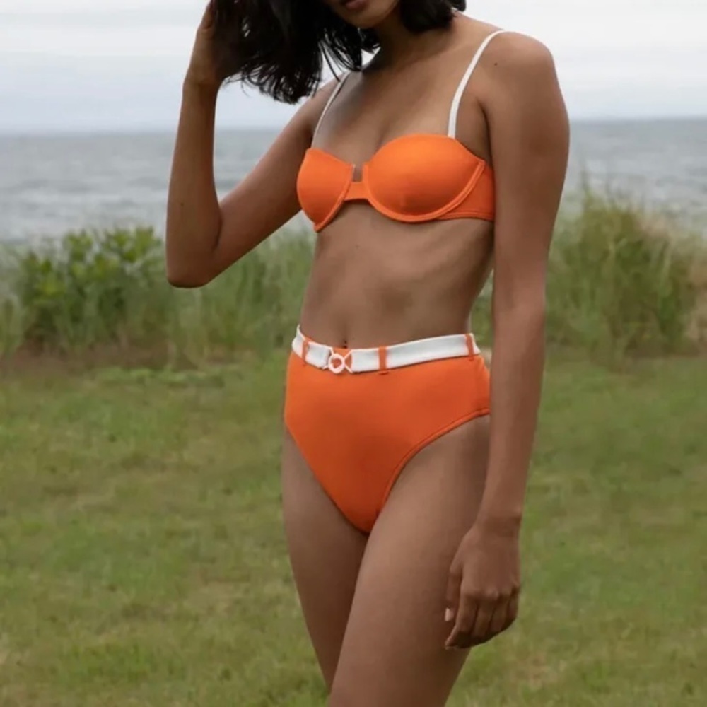 Onia Bea Belted Bikini Bottom - Carrot/White NWOT